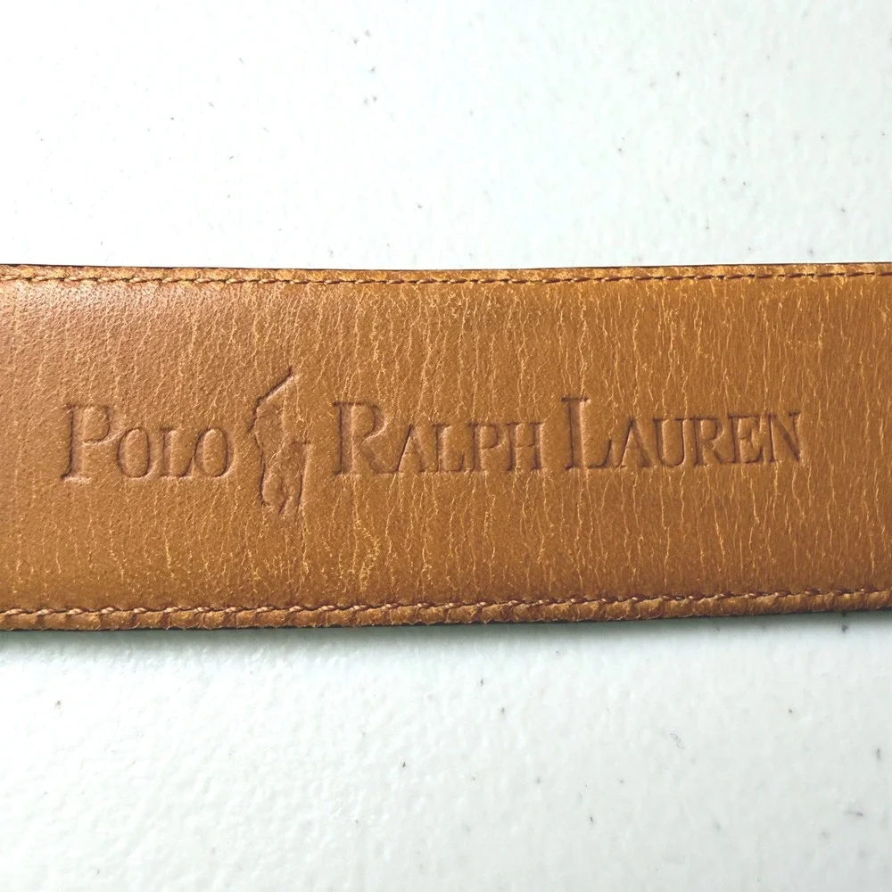Polo Ralph Lauren Leather Belt 34 Brown Solid Brass Buckle Classic Mens